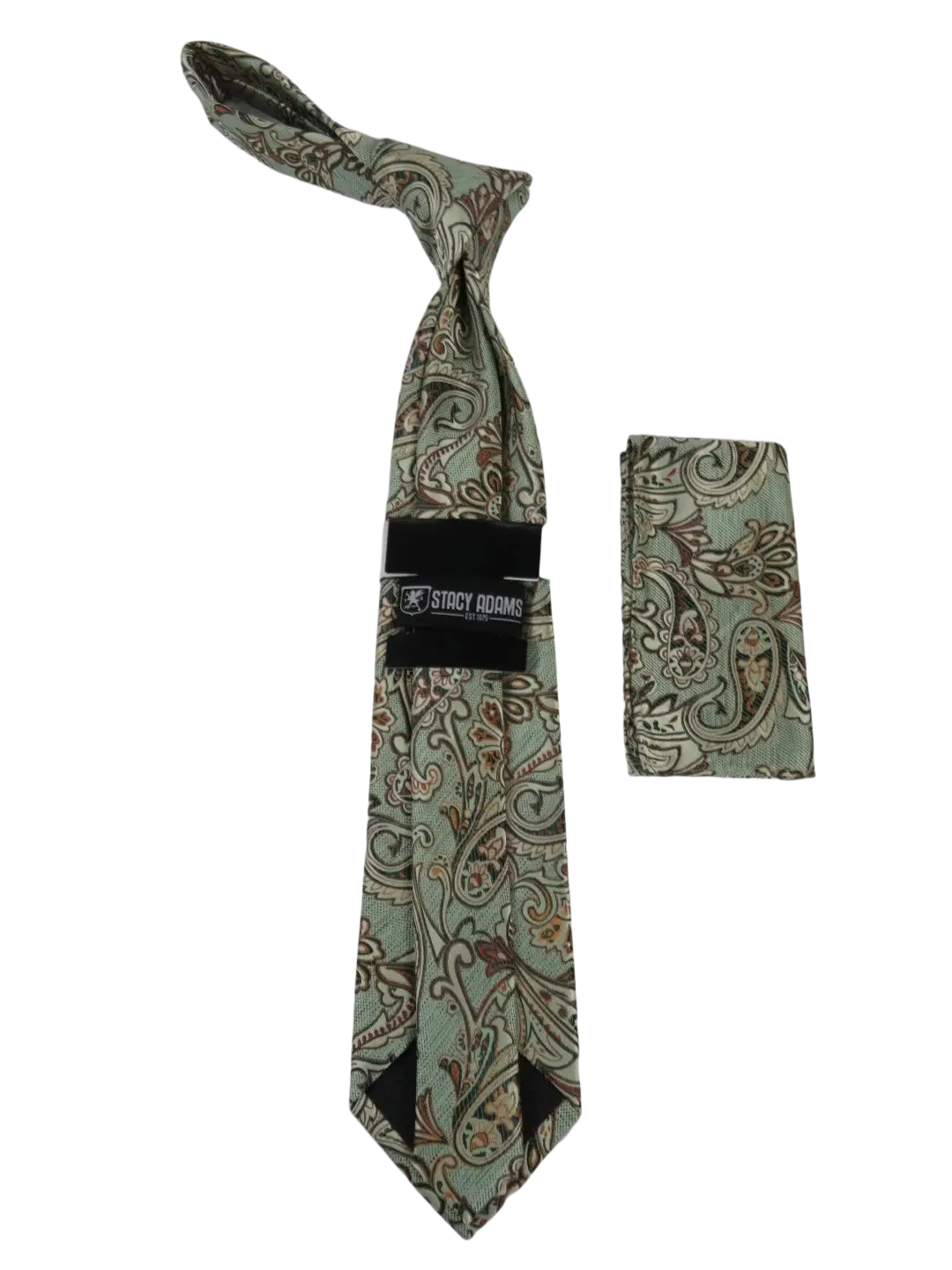 Men's Stacy Adams Tie and Hankie Set Fancy Woven Silky Satin #SAT55 Green