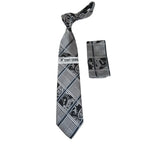 Men's Stacy Adams Tie and Hankie Set Fancy Woven Silky Satin #SAT57 Black