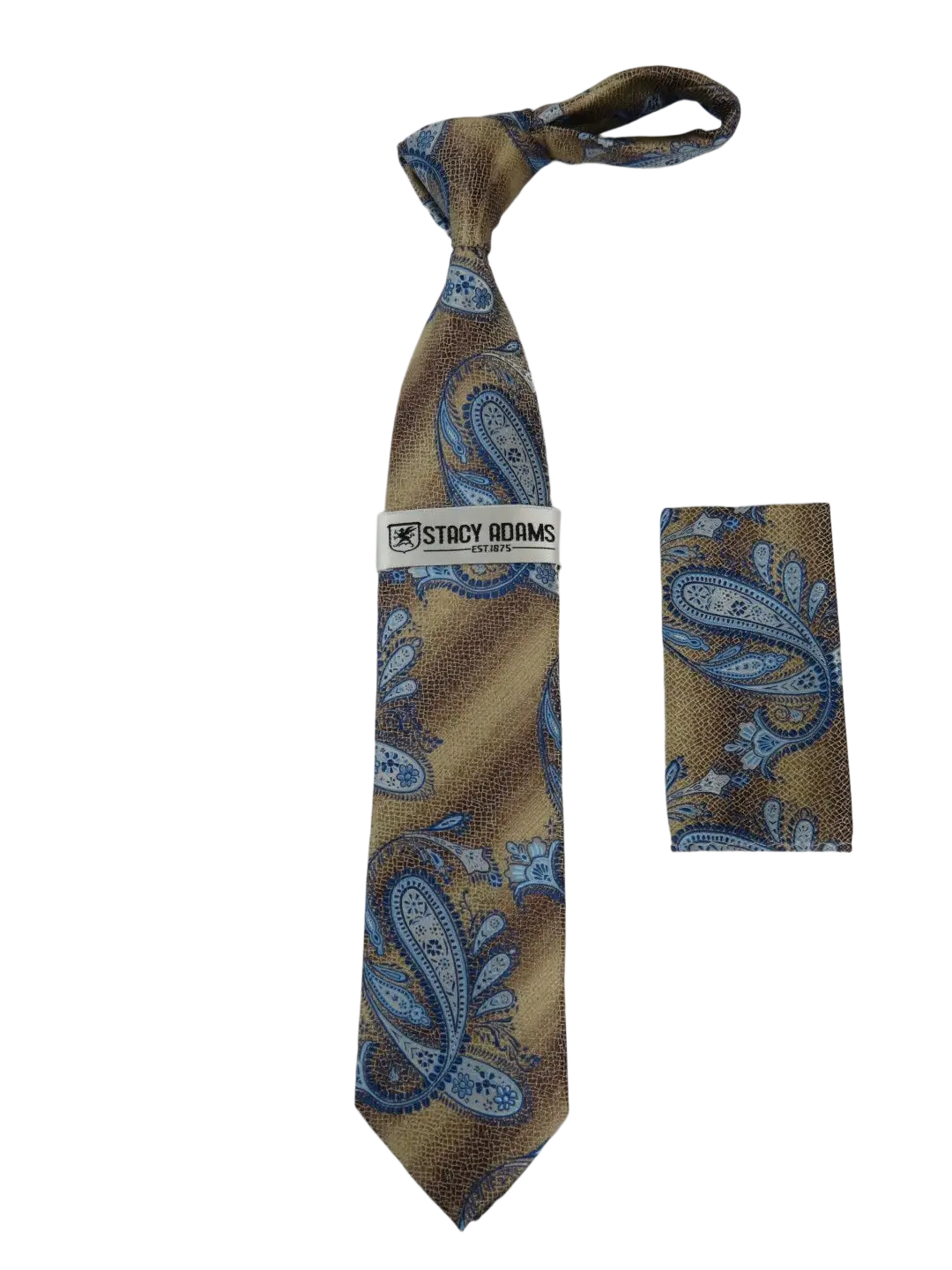 Men's Stacy Adams Tie and Hankie Set Fancy Woven Silky Satin #SAT58 Brown