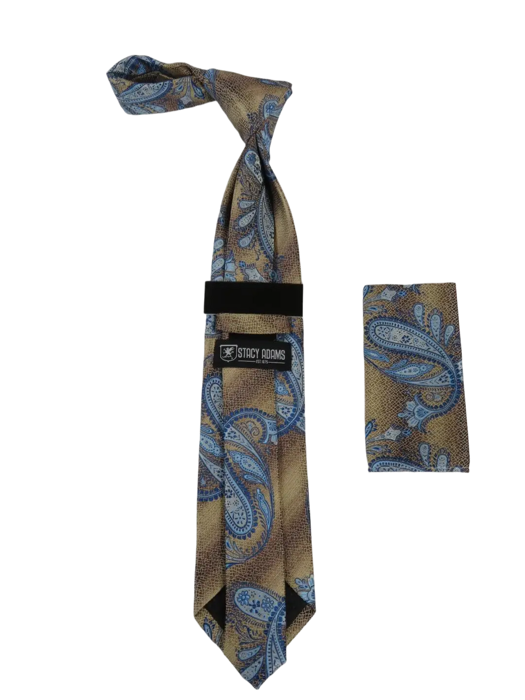 Men's Stacy Adams Tie and Hankie Set Fancy Woven Silky Satin #SAT58 Brown