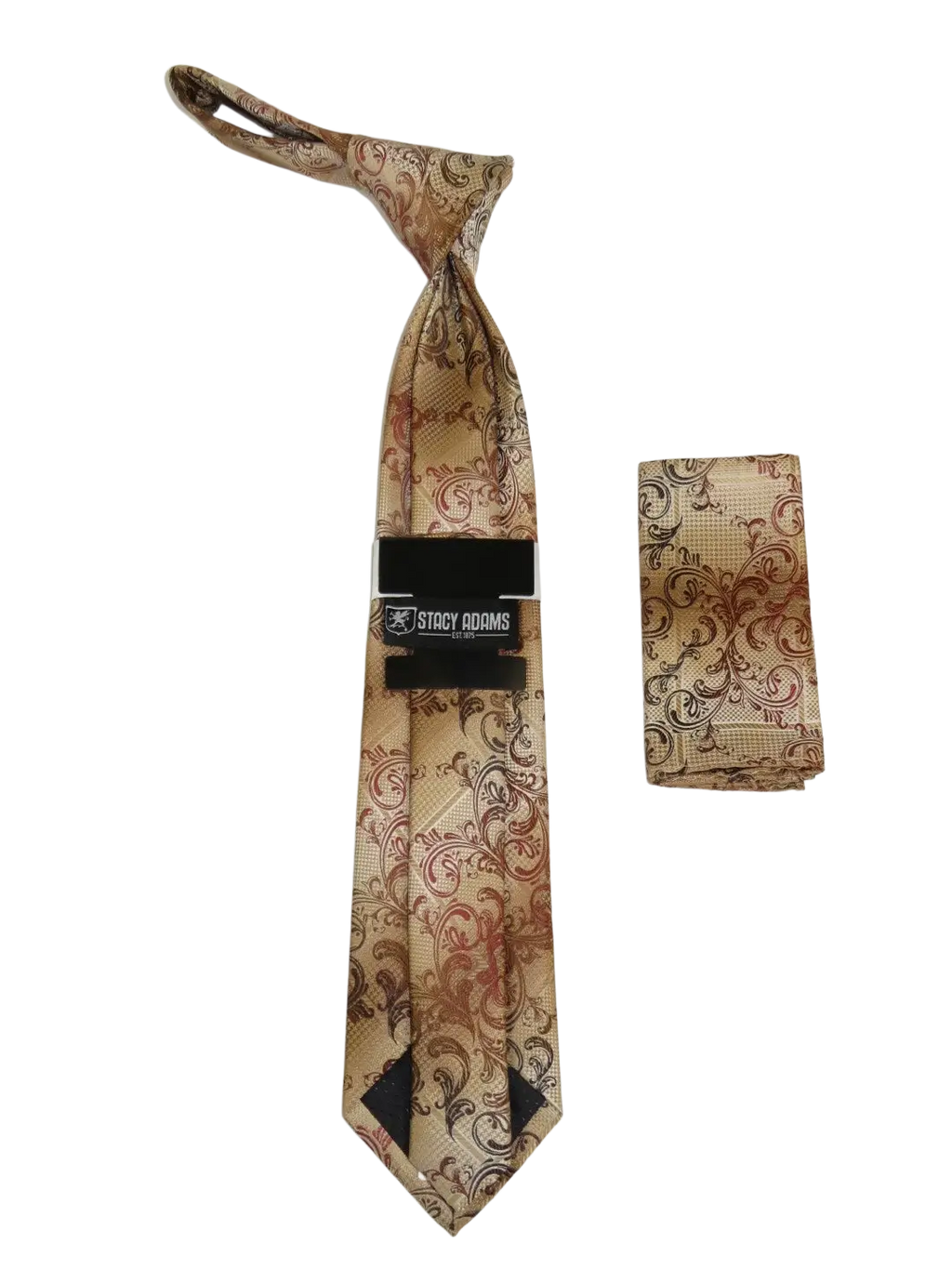 Men's Stacy Adams Tie and Hankie Set Fancy Woven Silky Satin #SAT59 Tan