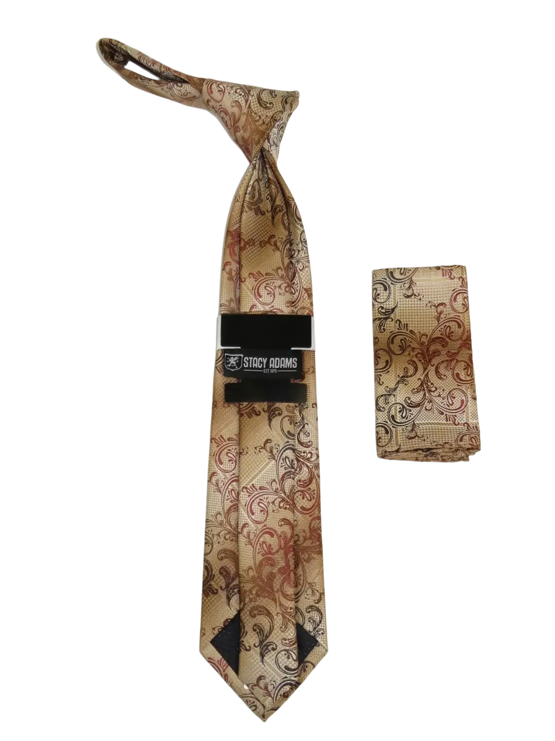 Men's Stacy Adams Tie and Hankie Set Fancy Woven Silky Satin #SAT59 Tan