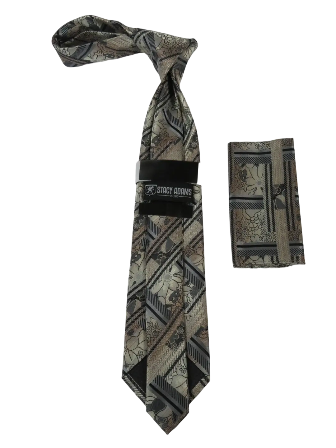 Men's Stacy Adams Tie and Hankie Set Fancy Woven Silky Satin #SAT60 Tan