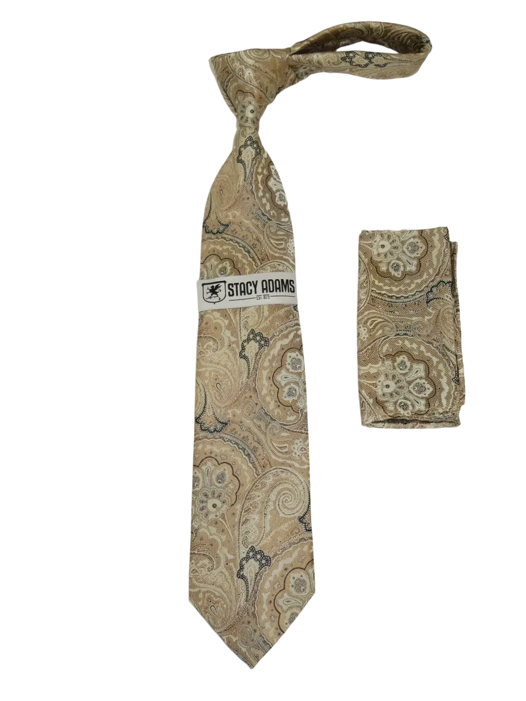 Men's Stacy Adams Tie and Hankie Set Fancy Woven Silky Satin #SAT61 Tan