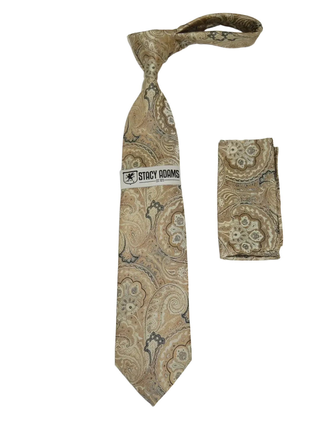 Men's Stacy Adams Tie and Hankie Set Fancy Woven Silky Satin #SAT61 Tan