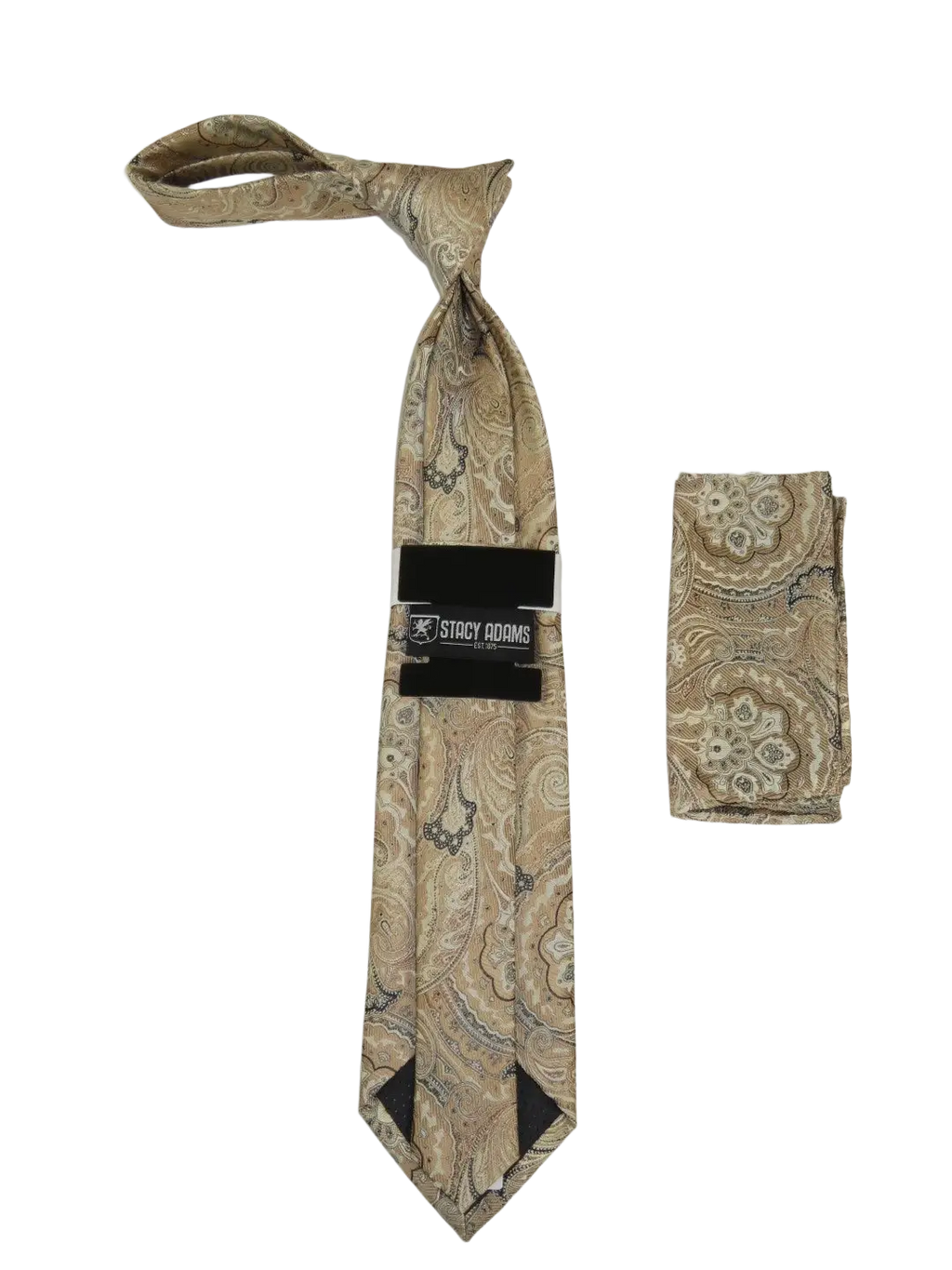 Men's Stacy Adams Tie and Hankie Set Fancy Woven Silky Satin #SAT61 Tan