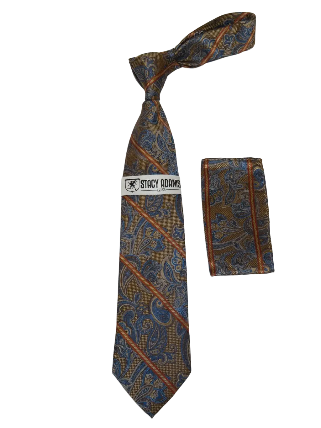 Men's Stacy Adams Tie and Hankie Set Fancy Woven Silky Satin #SAT63 Rust