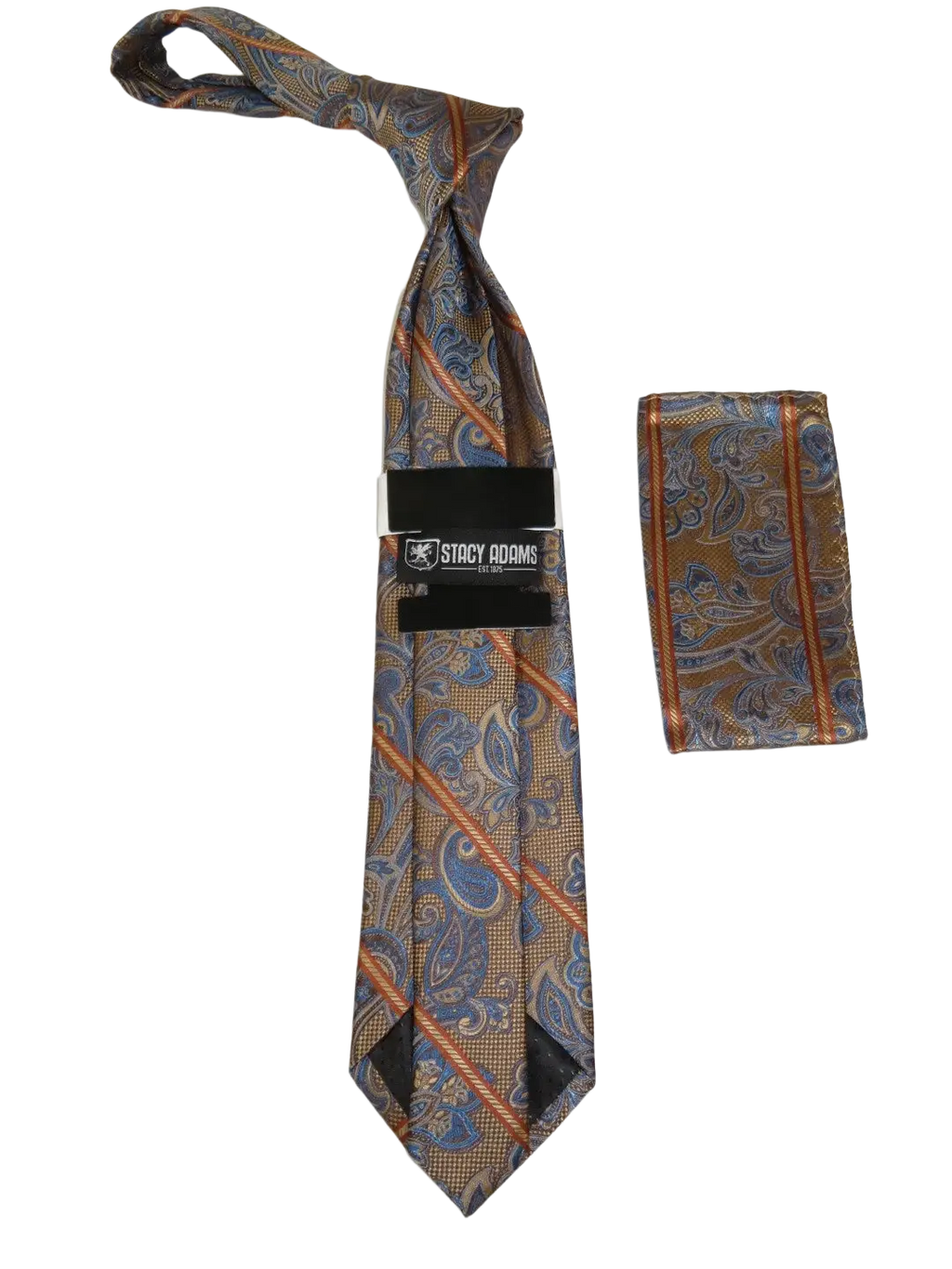 Men's Stacy Adams Tie and Hankie Set Fancy Woven Silky Satin #SAT63 Rust