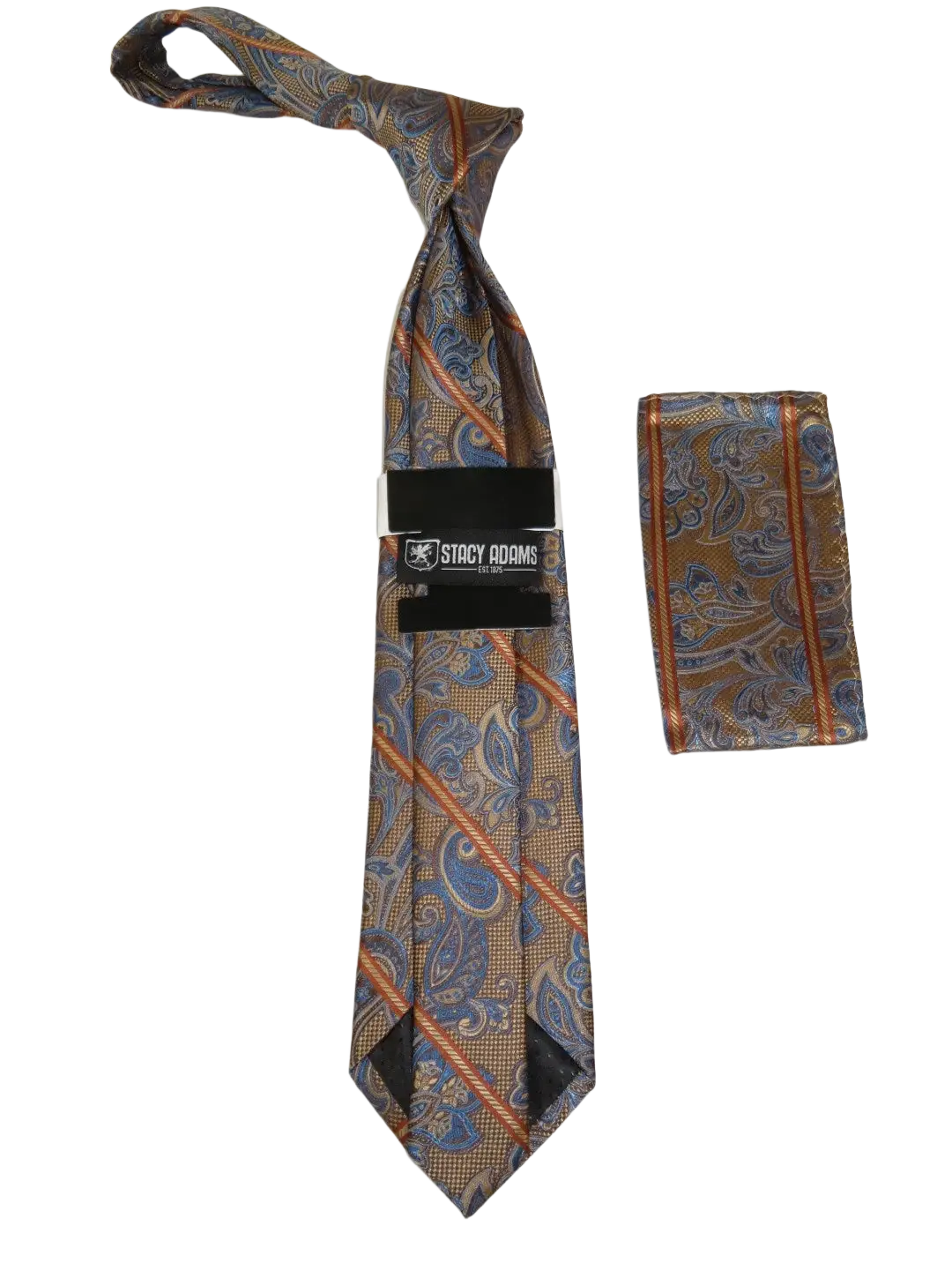 Men's Stacy Adams Tie and Hankie Set Fancy Woven Silky Satin #SAT63 Rust