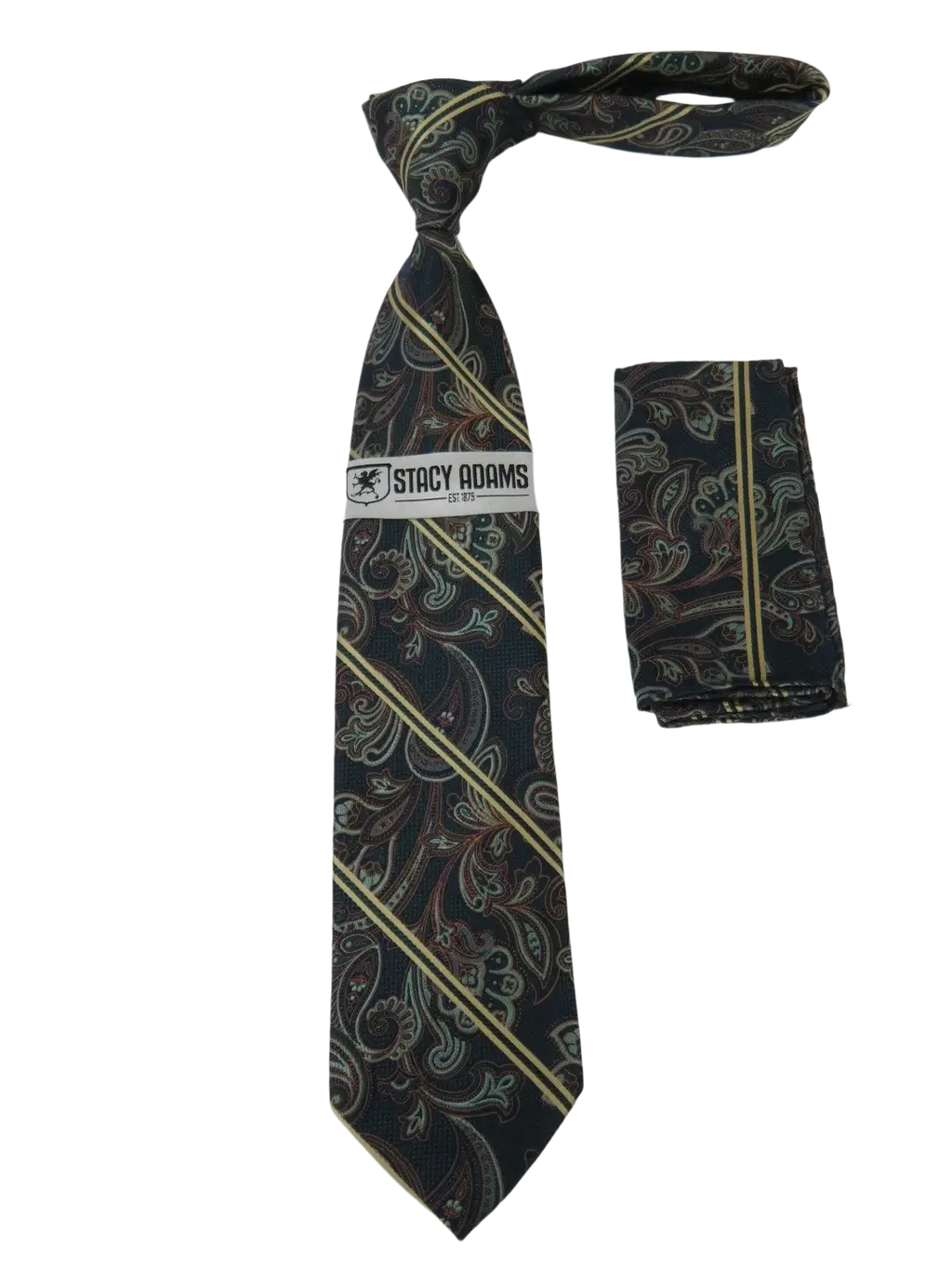 Men's Stacy Adams Tie and Hankie Set Fancy Woven Silky Satin #SAT64 Charcoal