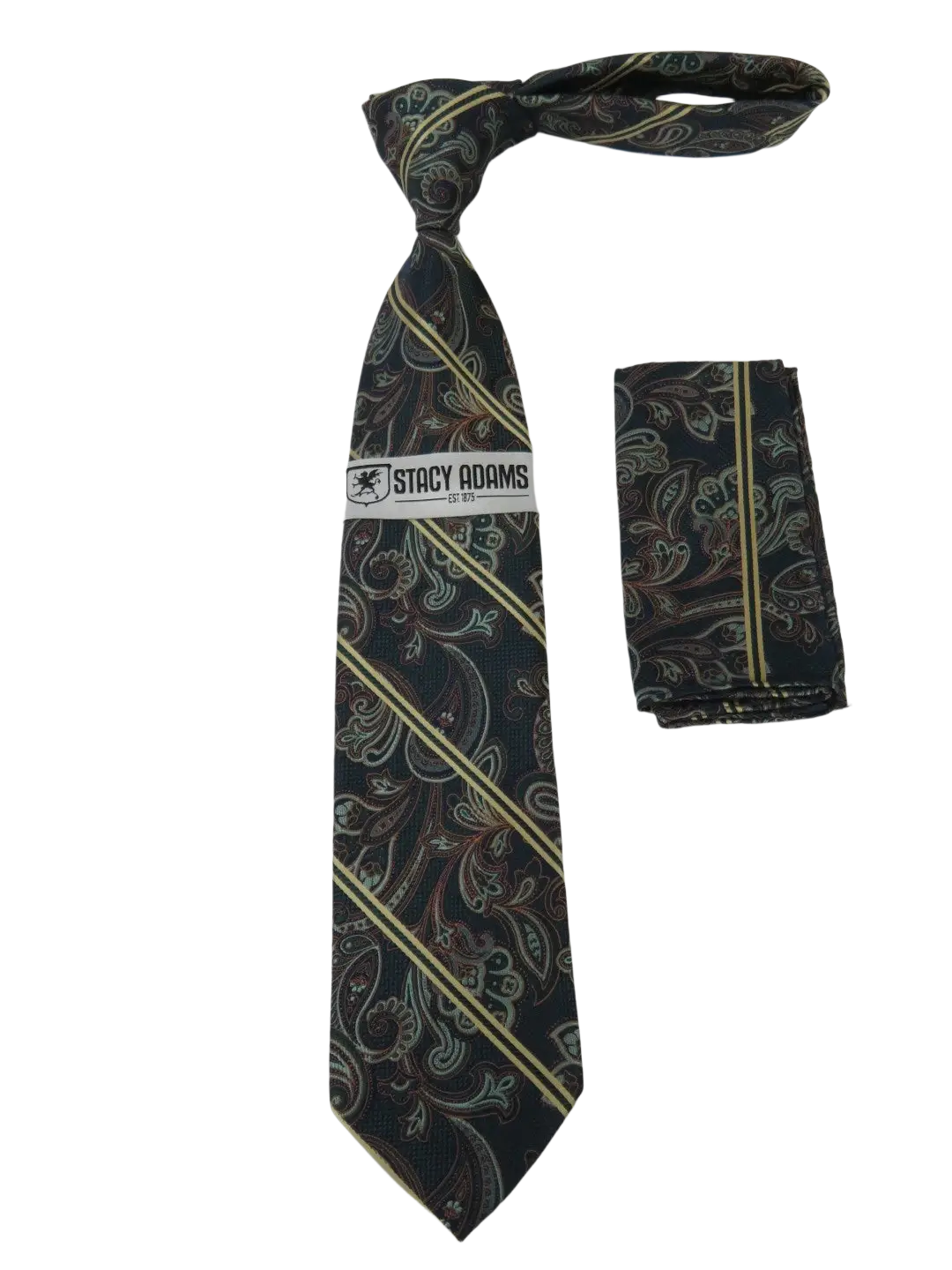 Men's Stacy Adams Tie and Hankie Set Fancy Woven Silky Satin #SAT64 Charcoal