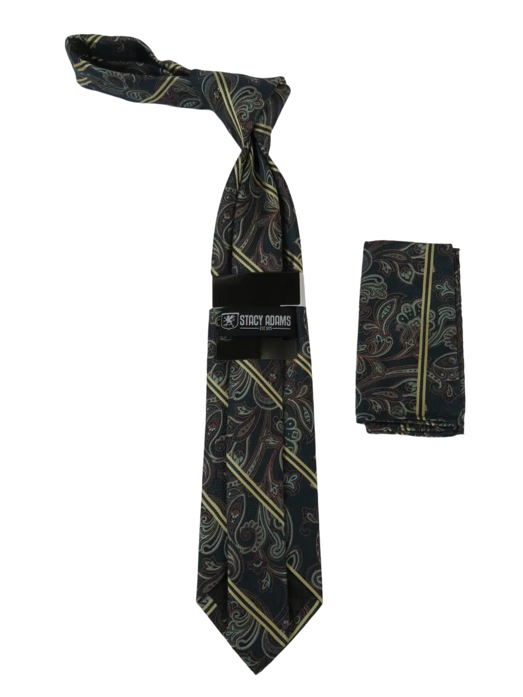 Men's Stacy Adams Tie and Hankie Set Fancy Woven Silky Satin #SAT64 Charcoal