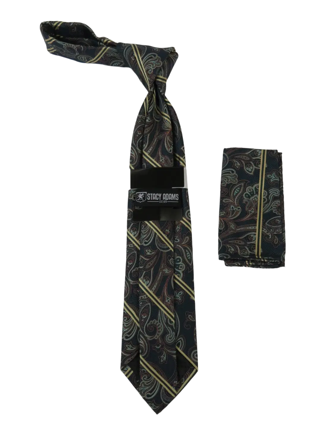 Men's Stacy Adams Tie and Hankie Set Fancy Woven Silky Satin #SAT64 Charcoal