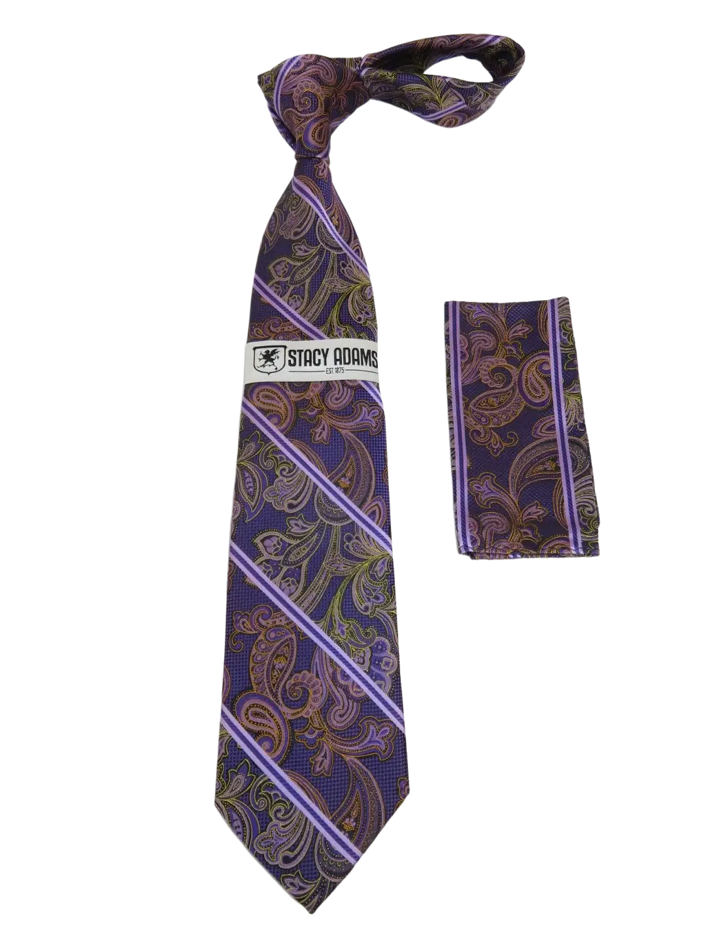 Men's Stacy Adams Tie and Hankie Set Fancy Woven Silky Satin #SAT65 Purple
