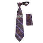 Men's Stacy Adams Tie and Hankie Set Fancy Woven Silky Satin #SAT65 Purple