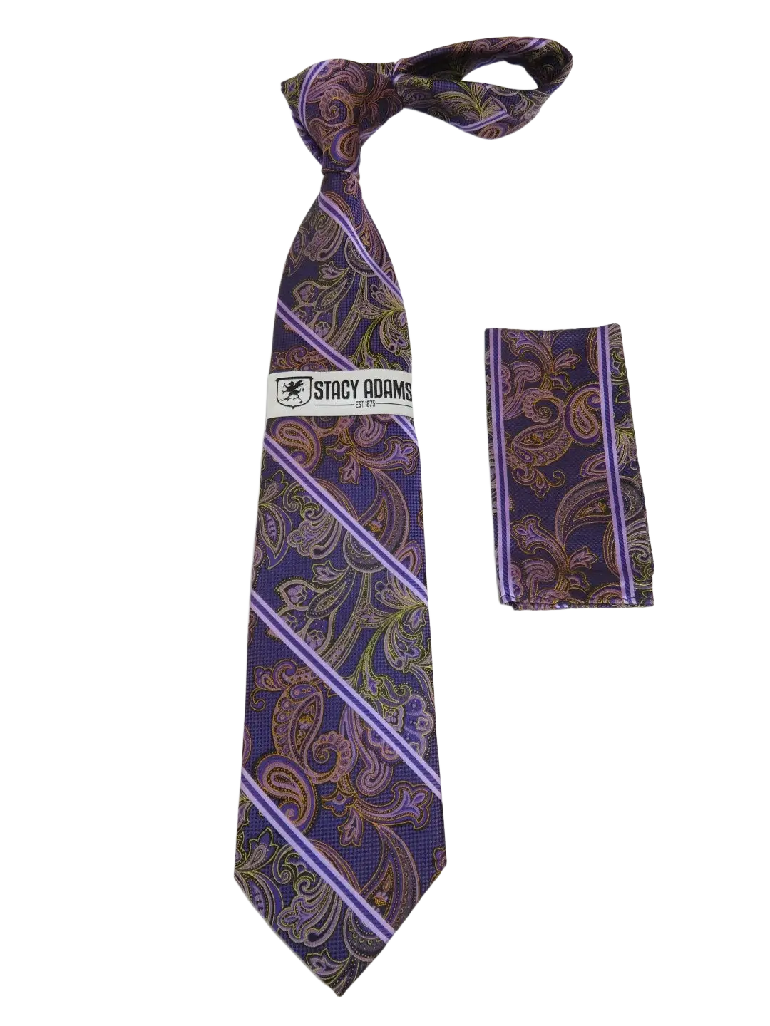 Men's Stacy Adams Tie and Hankie Set Fancy Woven Silky Satin #SAT65 Purple