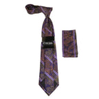 Men's Stacy Adams Tie and Hankie Set Fancy Woven Silky Satin #SAT65 Purple