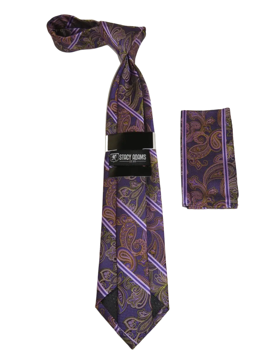 Men's Stacy Adams Tie and Hankie Set Fancy Woven Silky Satin #SAT65 Purple