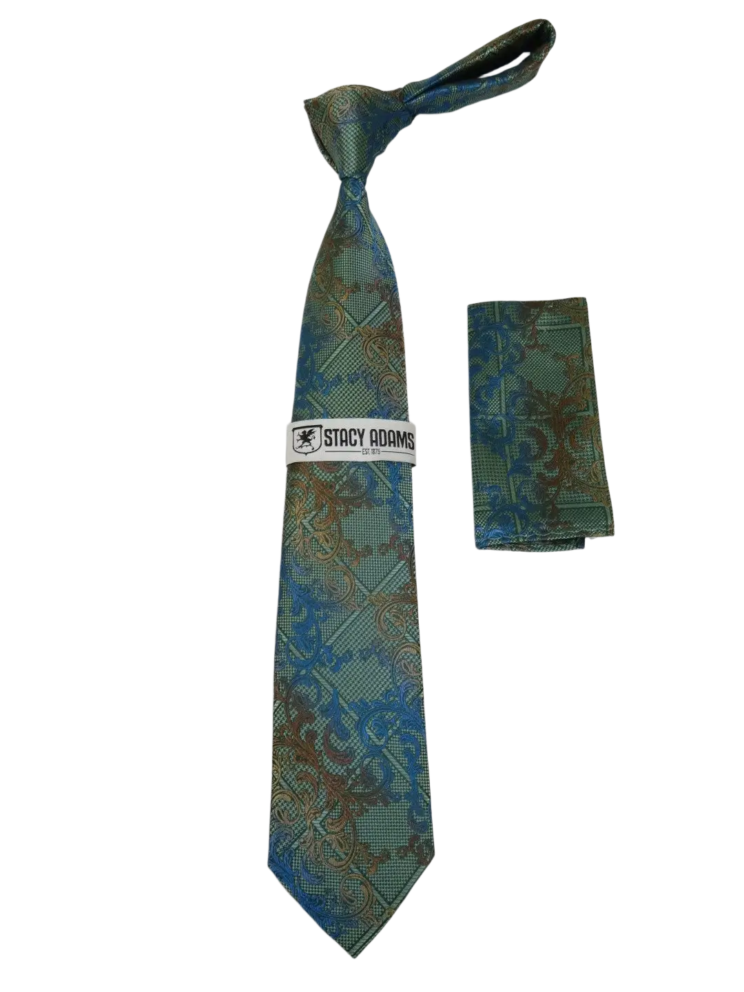Men's Stacy Adams Tie and Hankie Set Fancy Woven Silky Satin #SAT67 Teal