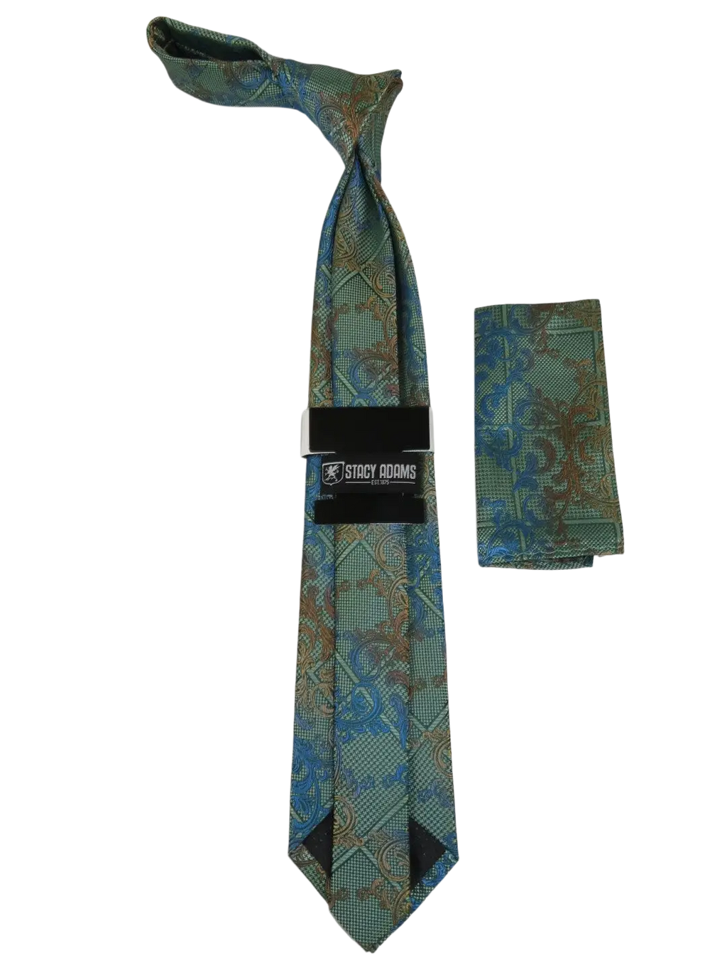 Men's Stacy Adams Tie and Hankie Set Fancy Woven Silky Satin #SAT67 Teal