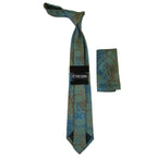 Men's Stacy Adams Tie and Hankie Set Fancy Woven Silky Satin #SAT67 Teal
