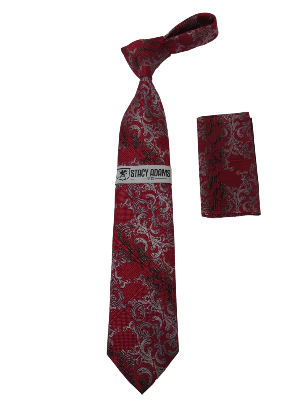 Men's Stacy Adams Tie and Hankie Set Fancy Woven Silky Satin #SAT68 Red