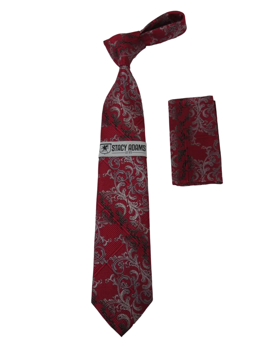 Men's Stacy Adams Tie and Hankie Set Fancy Woven Silky Satin #SAT68 Red