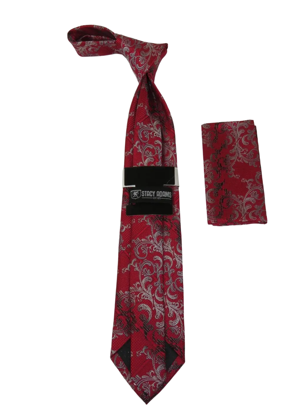 Men's Stacy Adams Tie and Hankie Set Fancy Woven Silky Satin #SAT68 Red