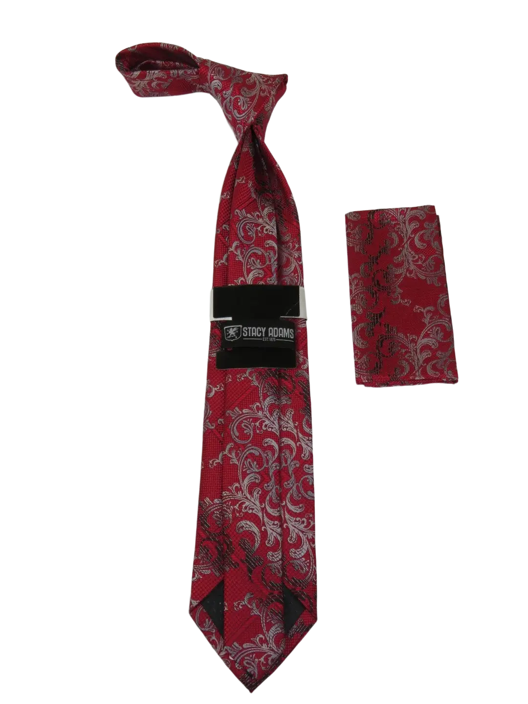 Men's Stacy Adams Tie and Hankie Set Fancy Woven Silky Satin #SAT68 Red
