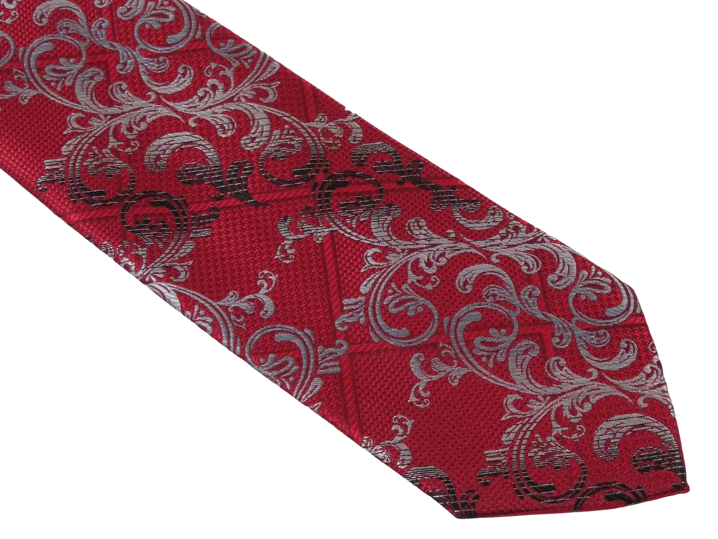 Men's Stacy Adams Tie and Hankie Set Fancy Woven Silky Satin #SAT68 Red