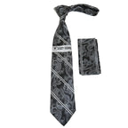 Men's Stacy Adams Tie and Hankie Set Fancy Woven Silky Satin #SAT69 Black