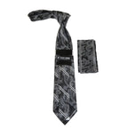 Men's Stacy Adams Tie and Hankie Set Fancy Woven Silky Satin #SAT69 Black