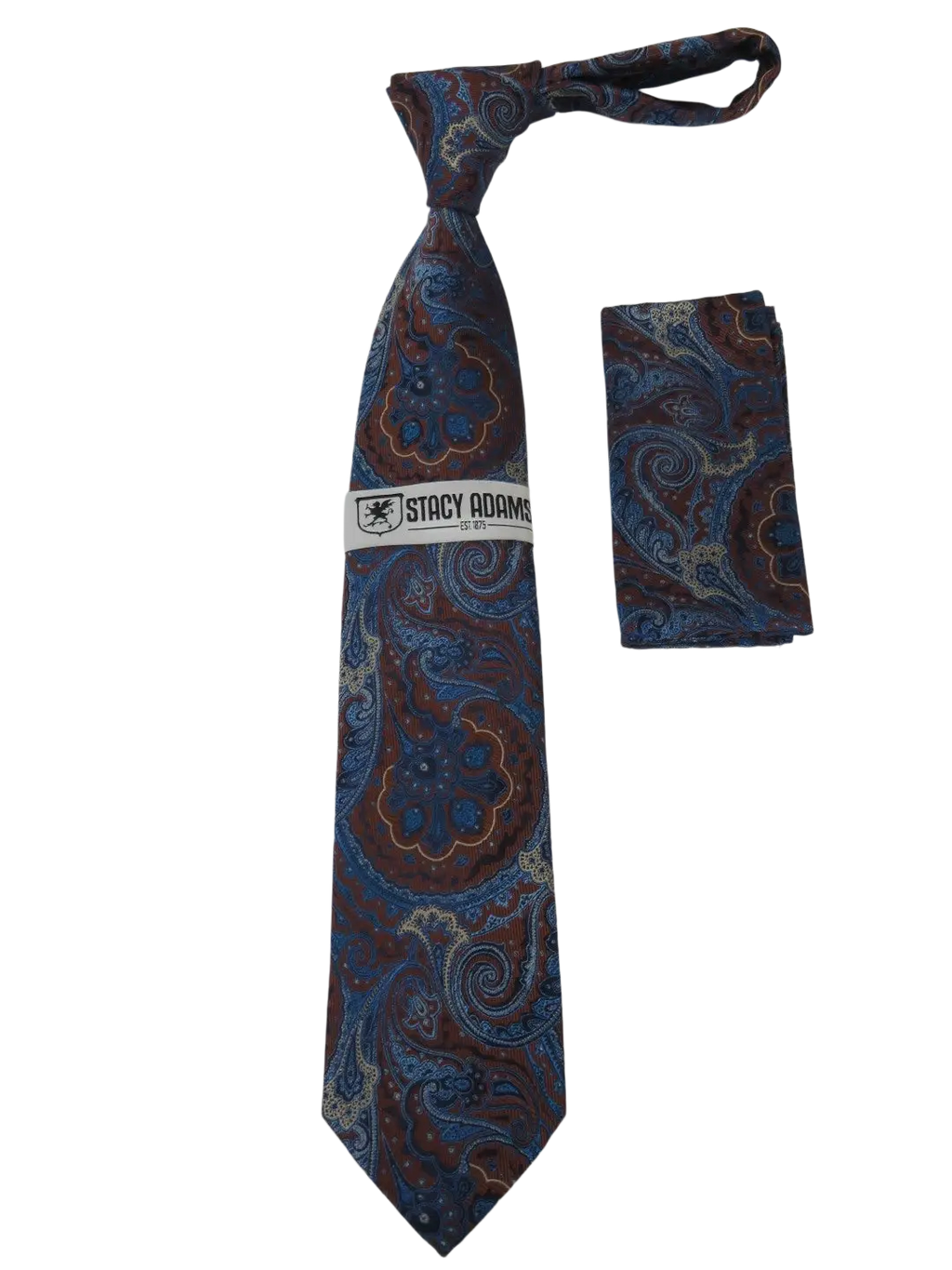 Men's Stacy Adams Tie and Hankie Set Fancy Woven Silky Satin #SAT70 Brown