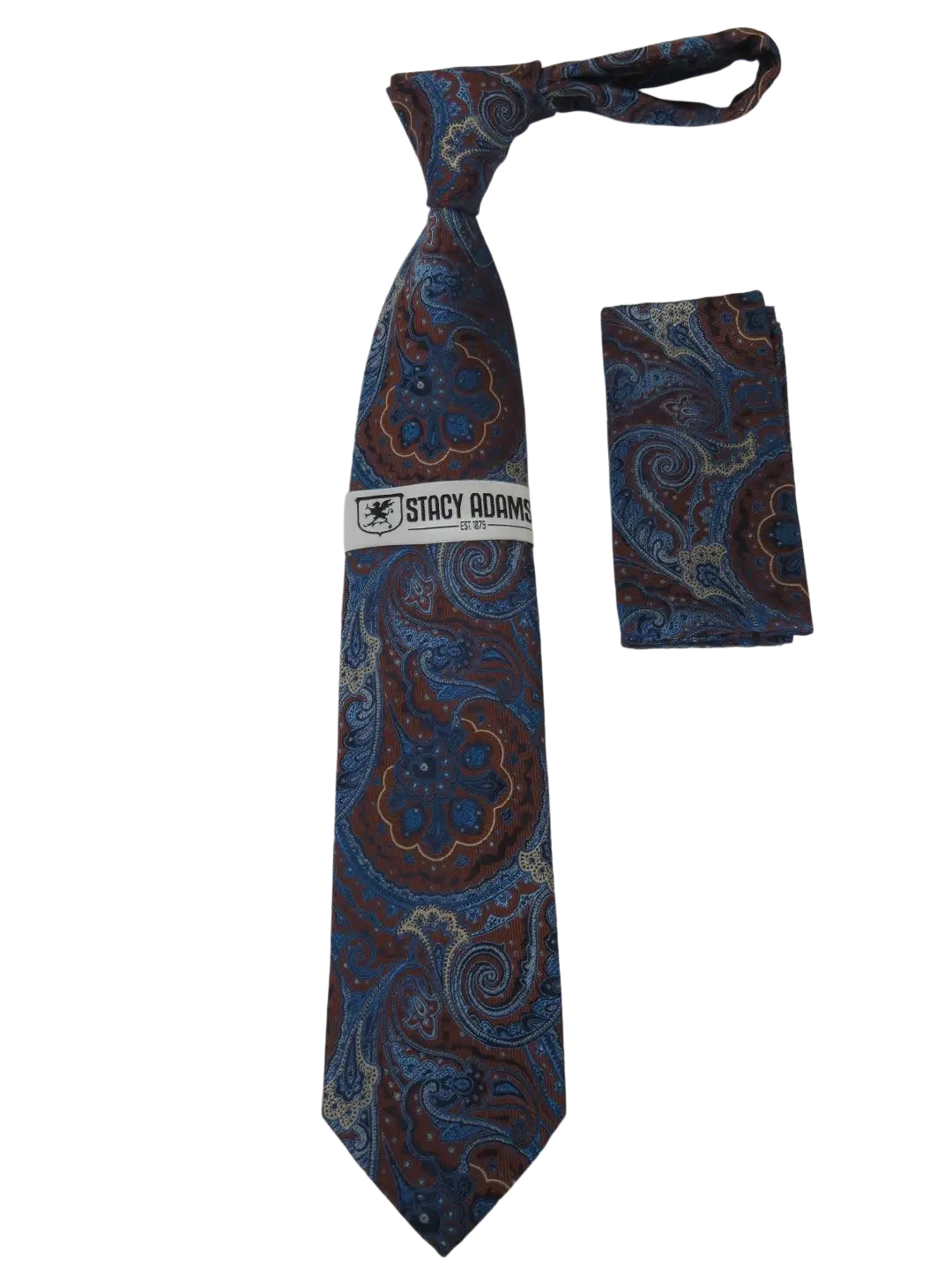 Men's Stacy Adams Tie and Hankie Set Fancy Woven Silky Satin #SAT70 Brown