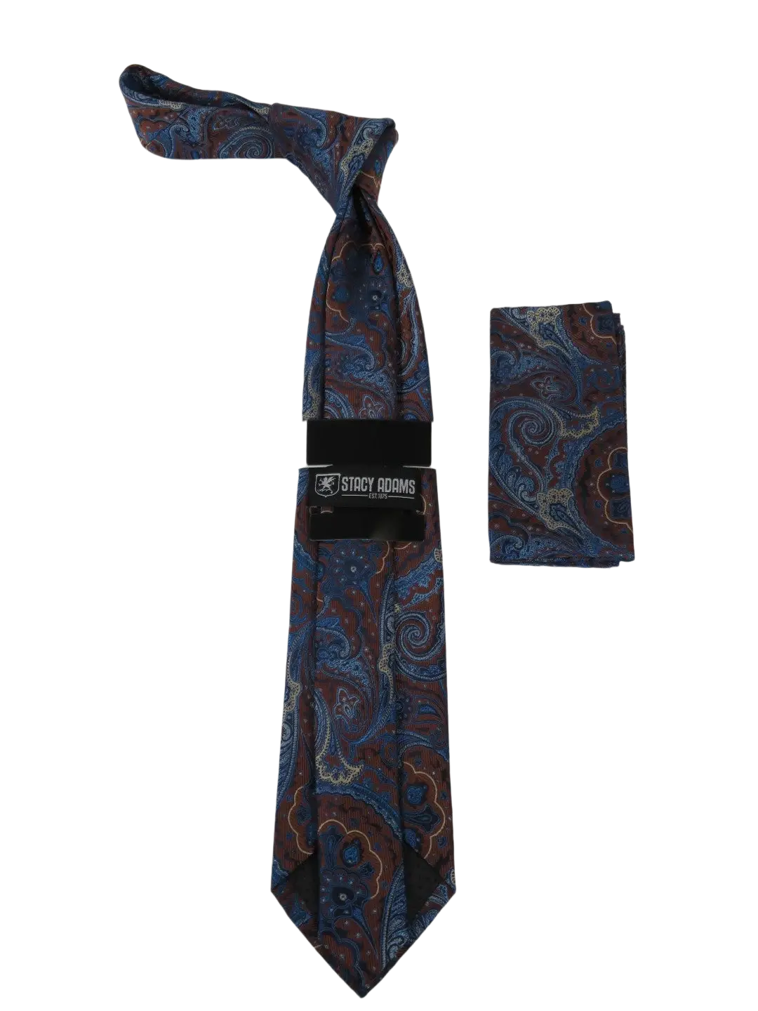 Men's Stacy Adams Tie and Hankie Set Fancy Woven Silky Satin #SAT70 Brown