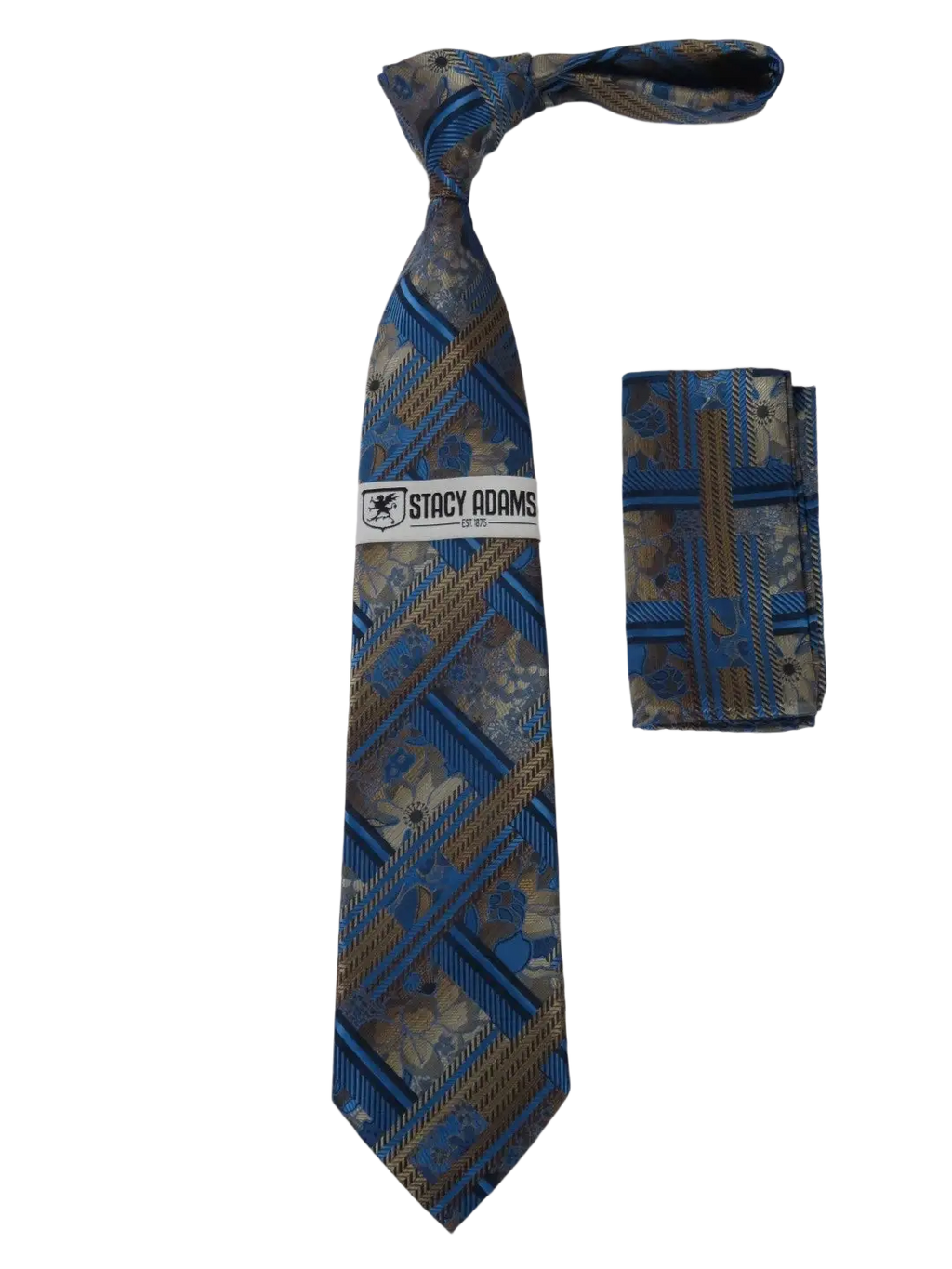 Men's Stacy Adams Tie and Hankie Set Fancy Woven Silky Satin #SAT71 Blue