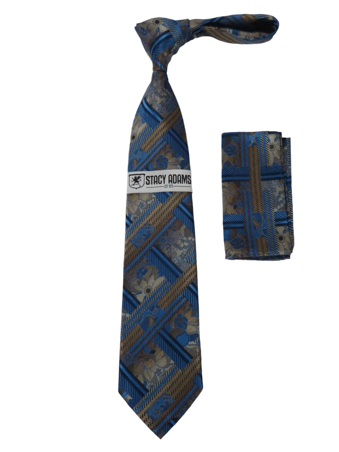 Men's Stacy Adams Tie and Hankie Set Fancy Woven Silky Satin #SAT71 Blue