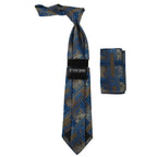 Men's Stacy Adams Tie and Hankie Set Fancy Woven Silky Satin #SAT71 Blue