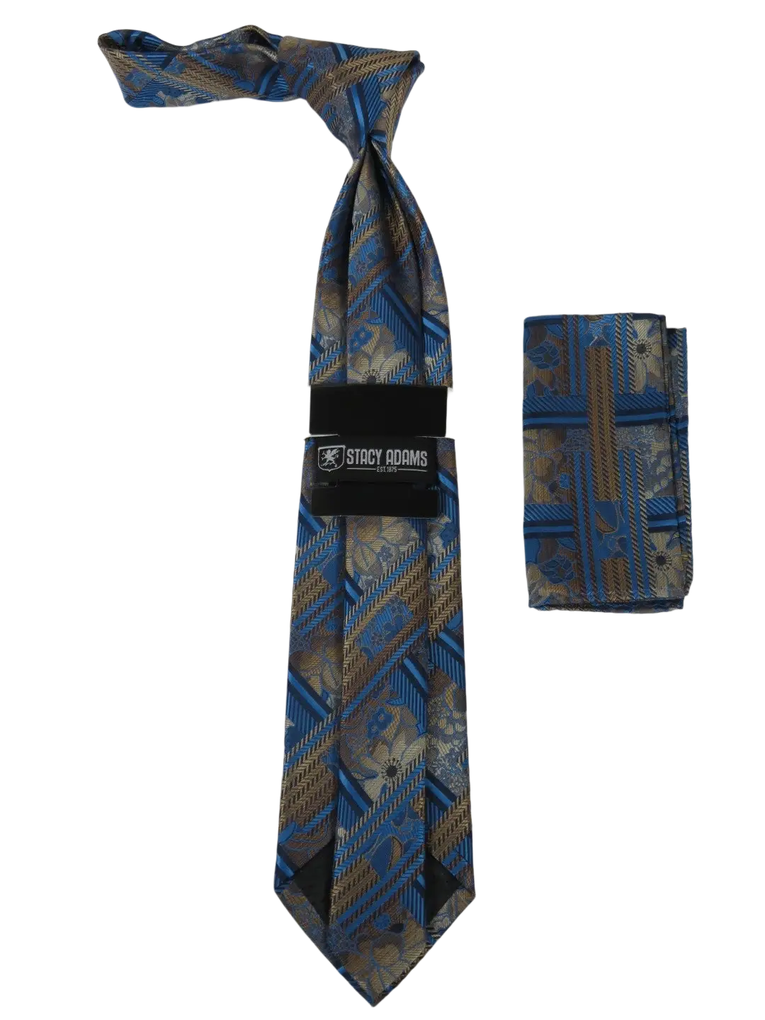 Men's Stacy Adams Tie and Hankie Set Fancy Woven Silky Satin #SAT71 Blue