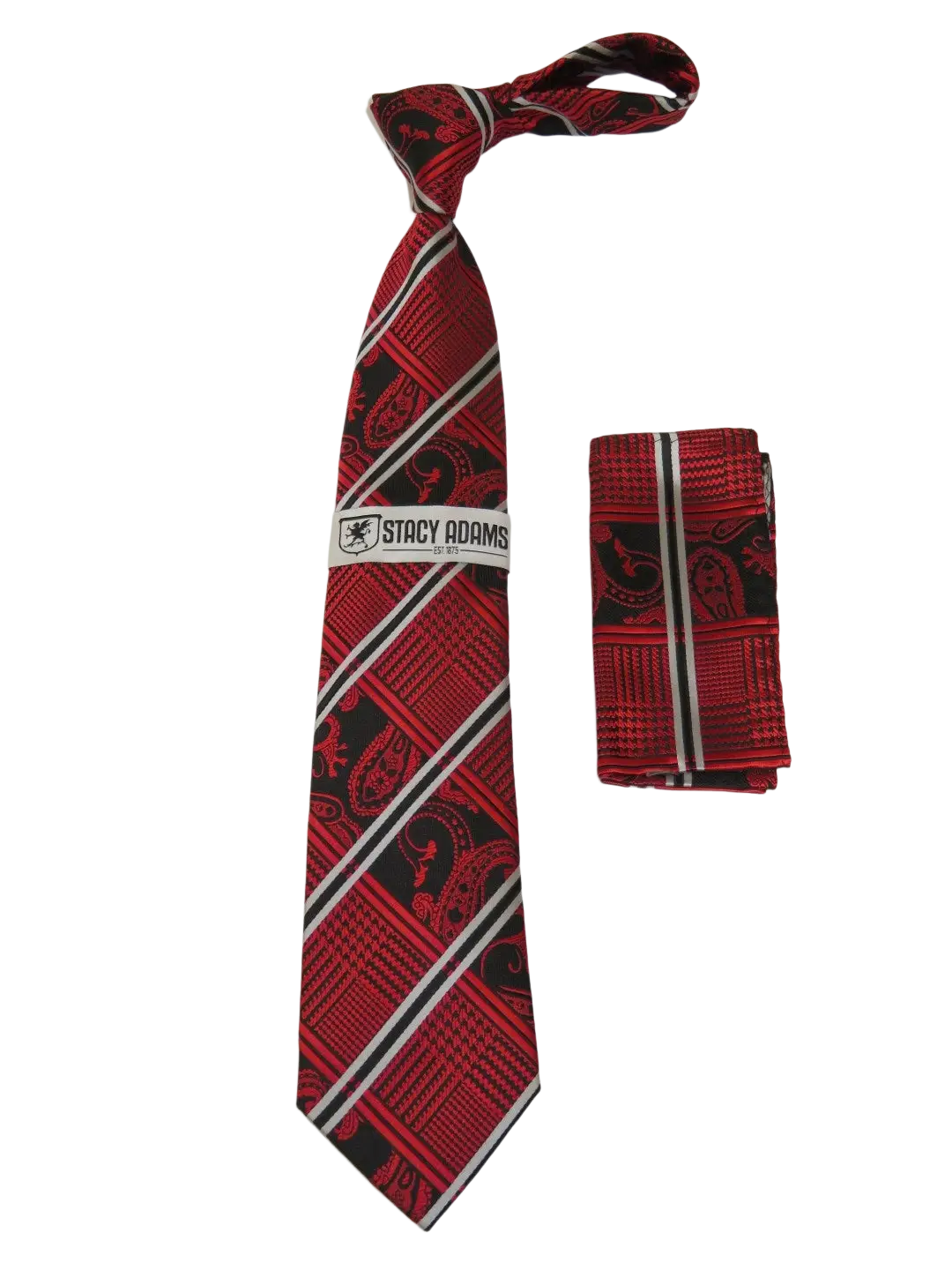 Men's Stacy Adams Tie and Hankie Set Fancy Woven Silky Satin #SAT73 Red