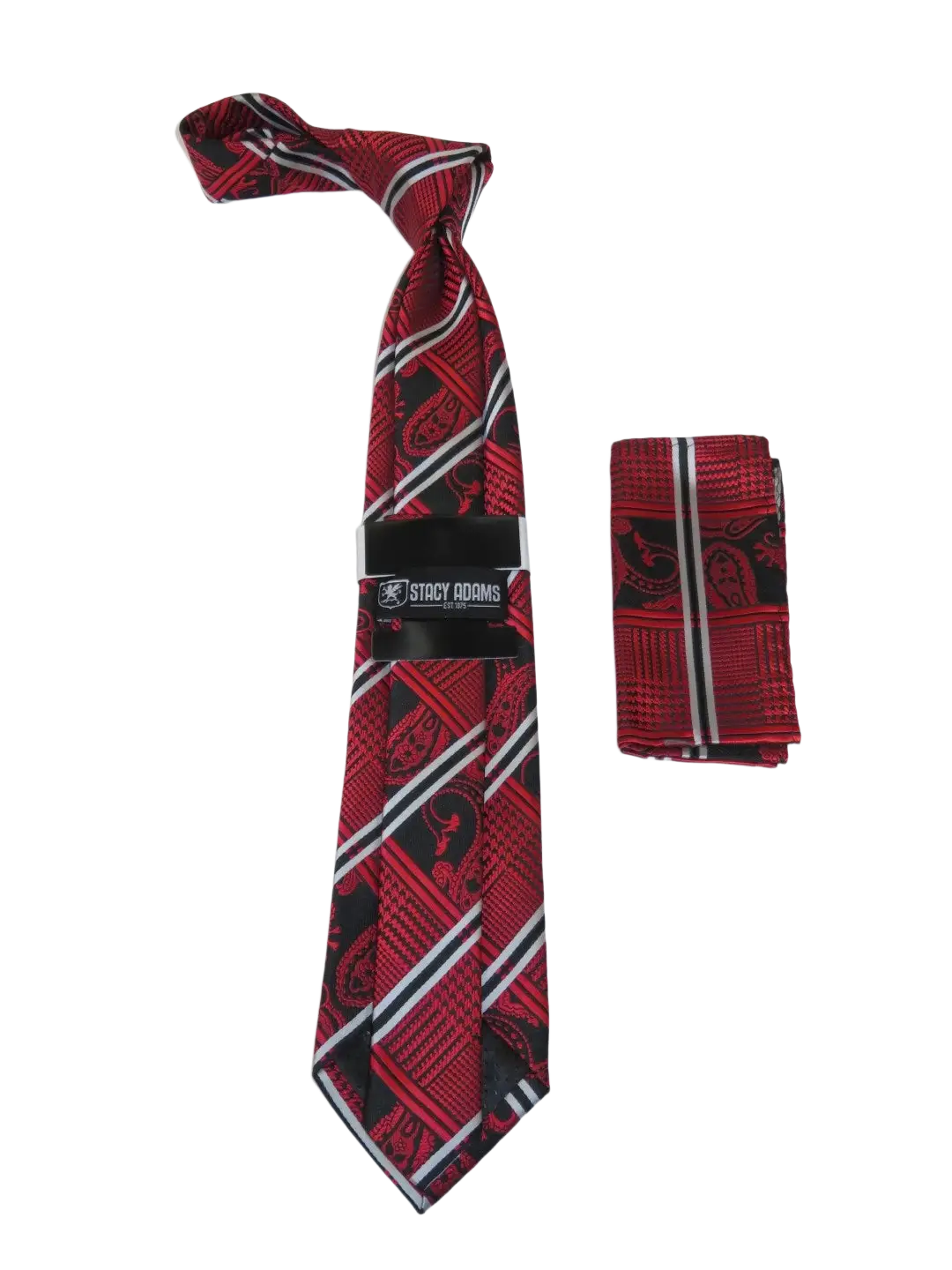 Men's Stacy Adams Tie and Hankie Set Fancy Woven Silky Satin #SAT73 Red