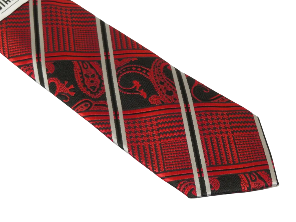 Men's Stacy Adams Tie and Hankie Set Fancy Woven Silky Satin #SAT73 Red