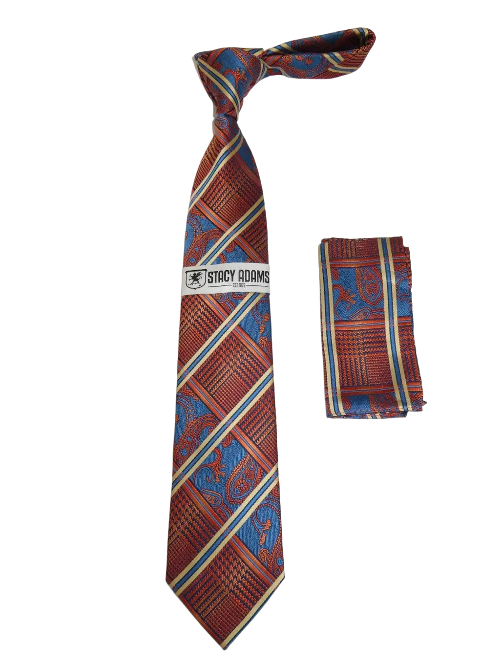 Men's Stacy Adams Tie and Hankie Set Fancy Woven Silky Satin #SAT74 Rust