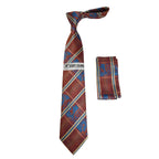 Men's Stacy Adams Tie and Hankie Set Fancy Woven Silky Satin #SAT74 Rust