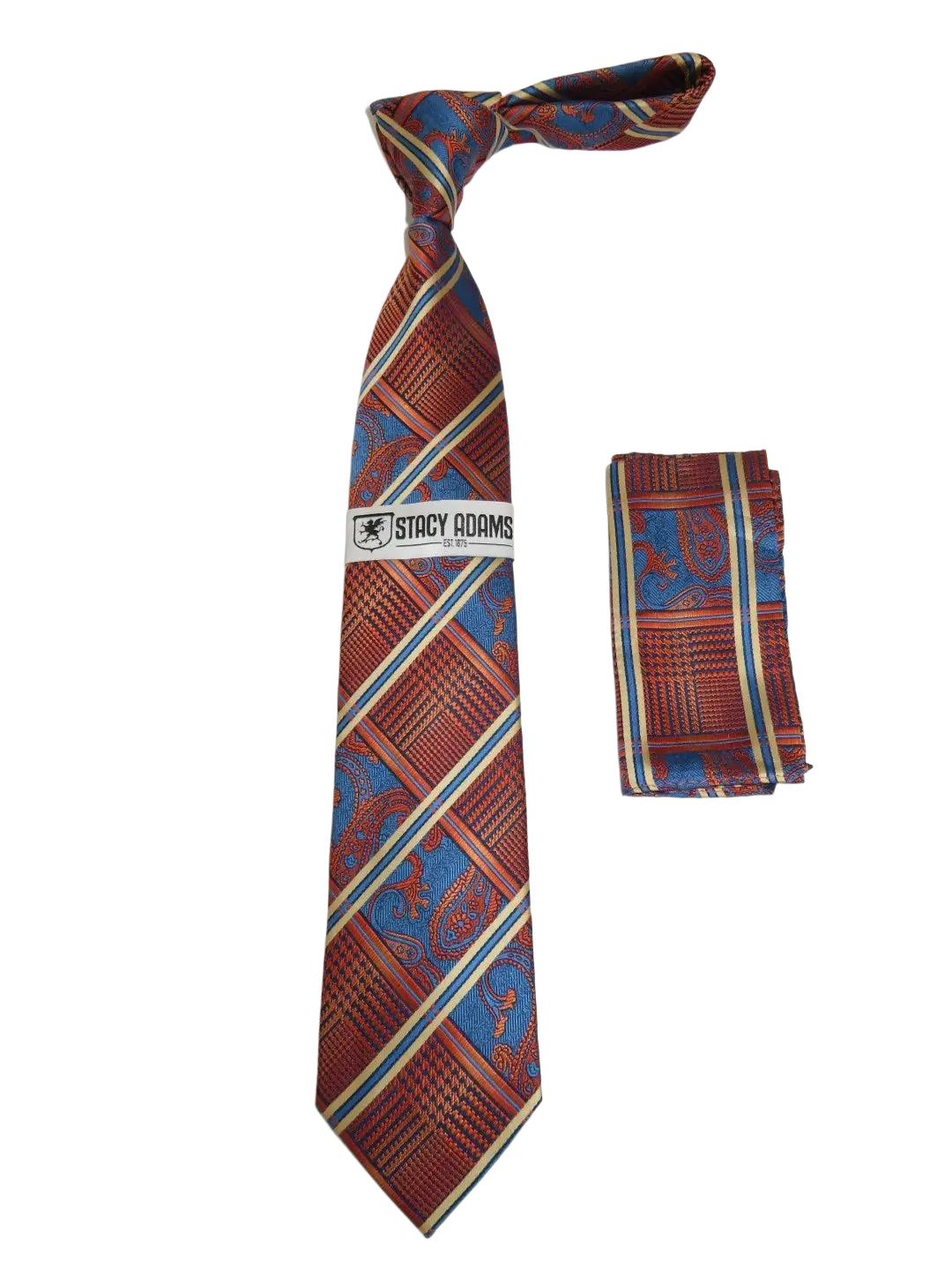 Men's Stacy Adams Tie and Hankie Set Fancy Woven Silky Satin #SAT74 Rust