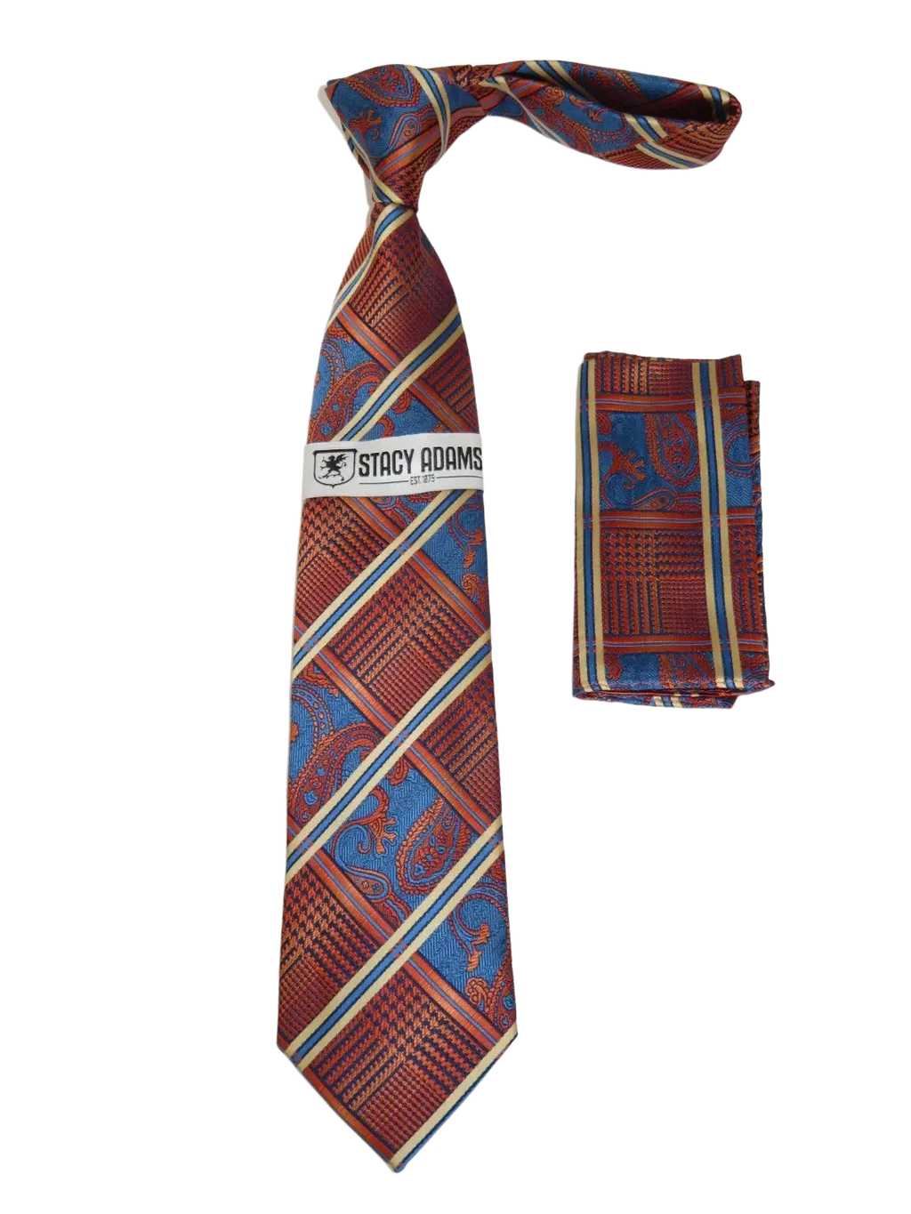 Men's Stacy Adams Tie and Hankie Set Fancy Woven Silky Satin #SAT72 Rust