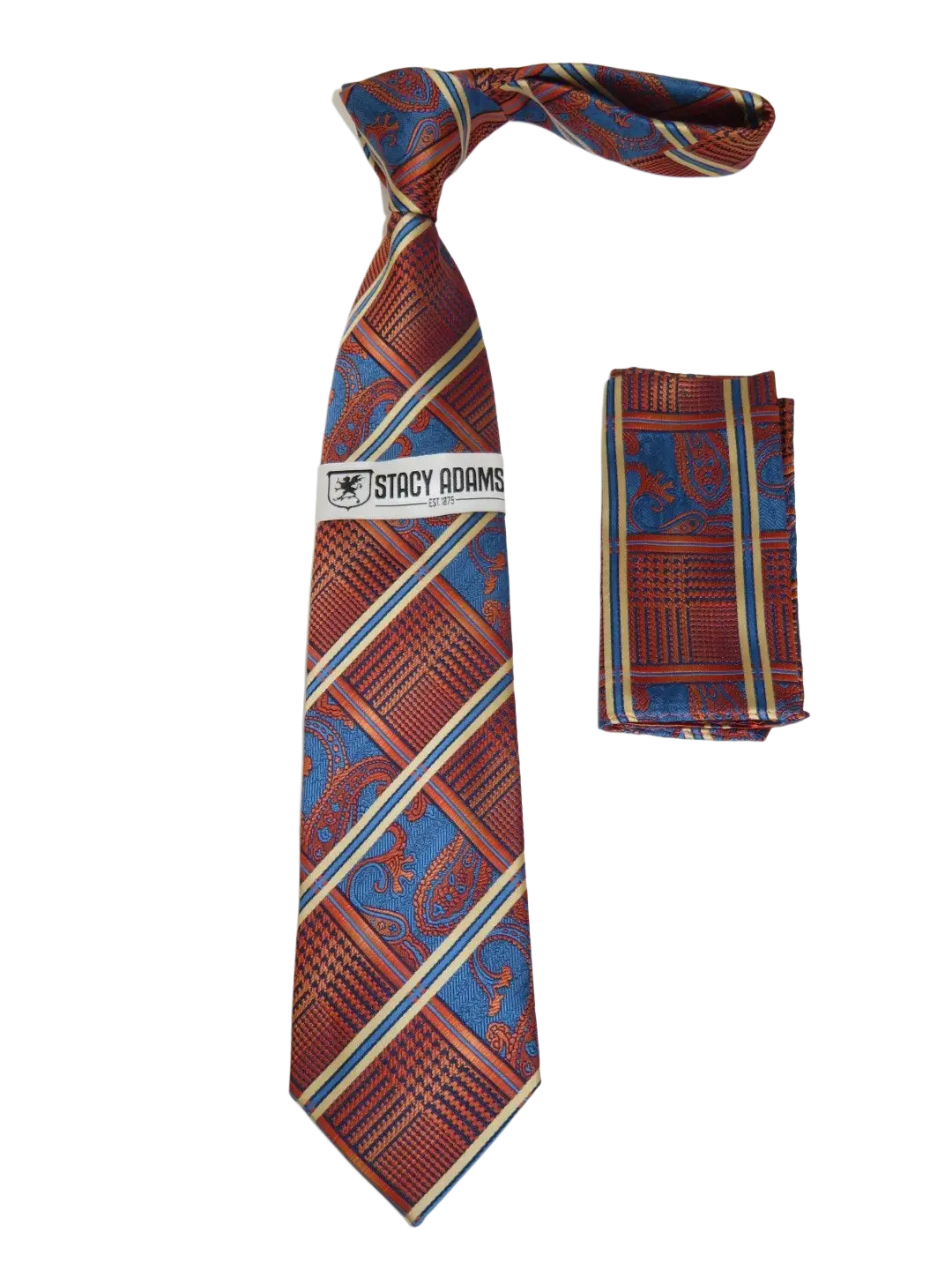 Men's Stacy Adams Tie and Hankie Set Fancy Woven Silky Satin #SAT72 Rust
