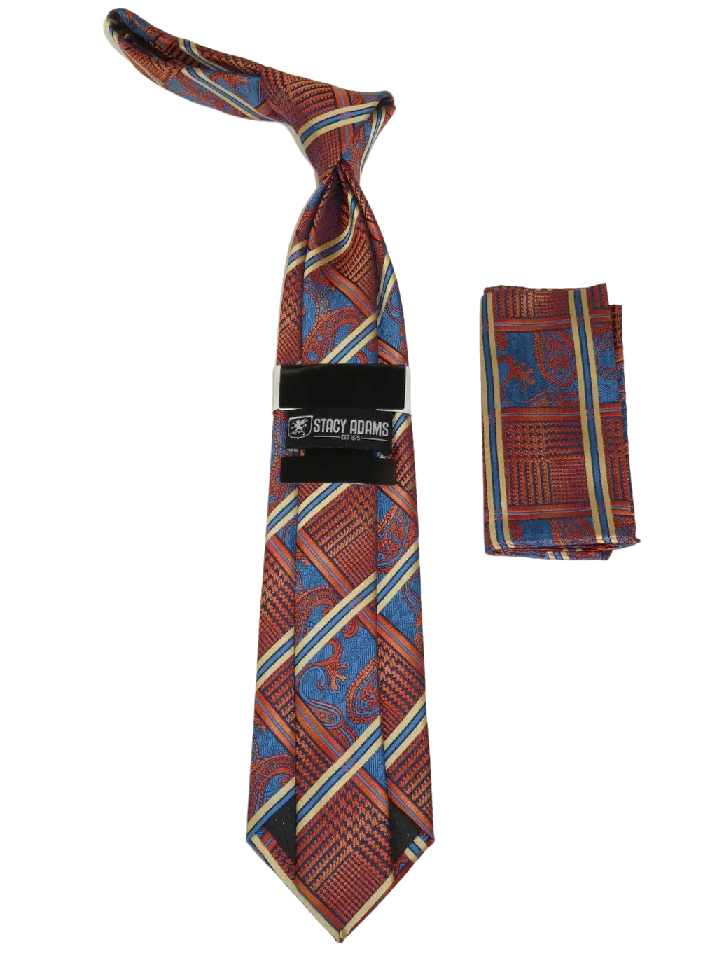 Men's Stacy Adams Tie and Hankie Set Fancy Woven Silky Satin #SAT72 Rust