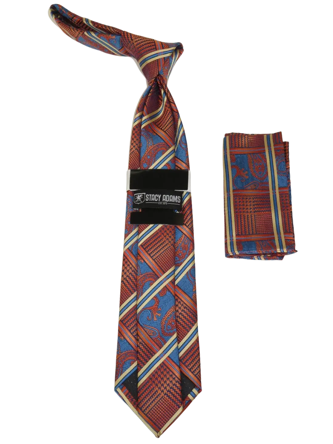 Men's Stacy Adams Tie and Hankie Set Fancy Woven Silky Satin #SAT72 Rust