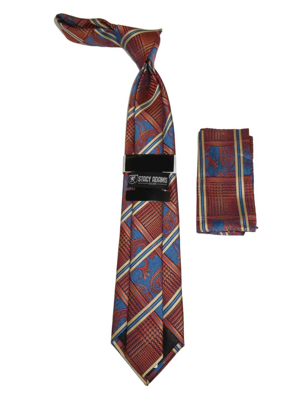 Men's Stacy Adams Tie and Hankie Set Fancy Woven Silky Satin #SAT74 Rust